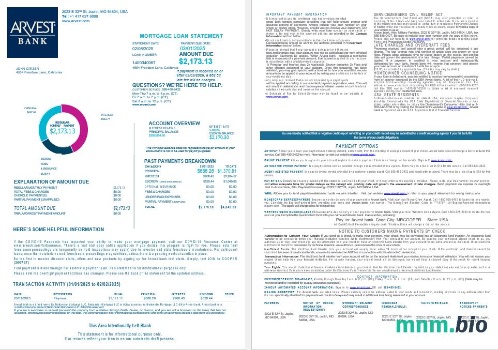 USA Arvest Bank wyciąg z kredytu hipotecznego w formatach Word i PDF, 4 strony 1-2